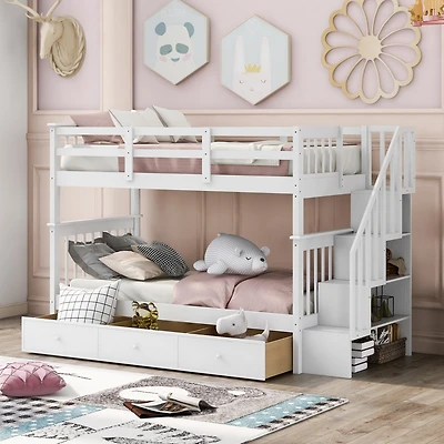 Streamdale Stairway Twin-Over-Twin Bunk Bed With Three Drawers For Bedroom, Dorm