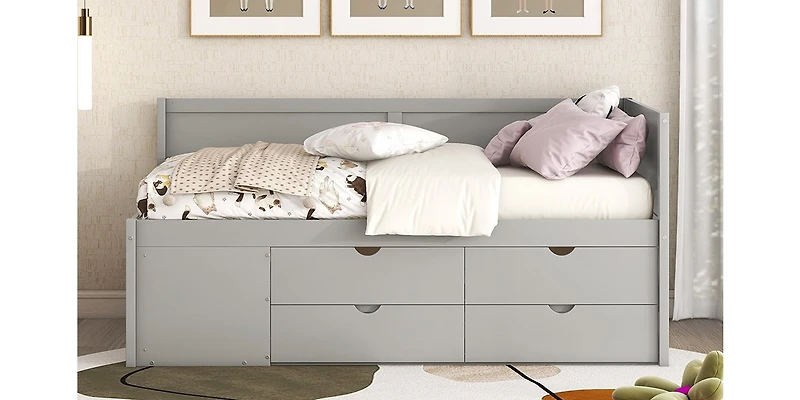 Streamdale Twin Daybed With Drawers And Shelves, Gray