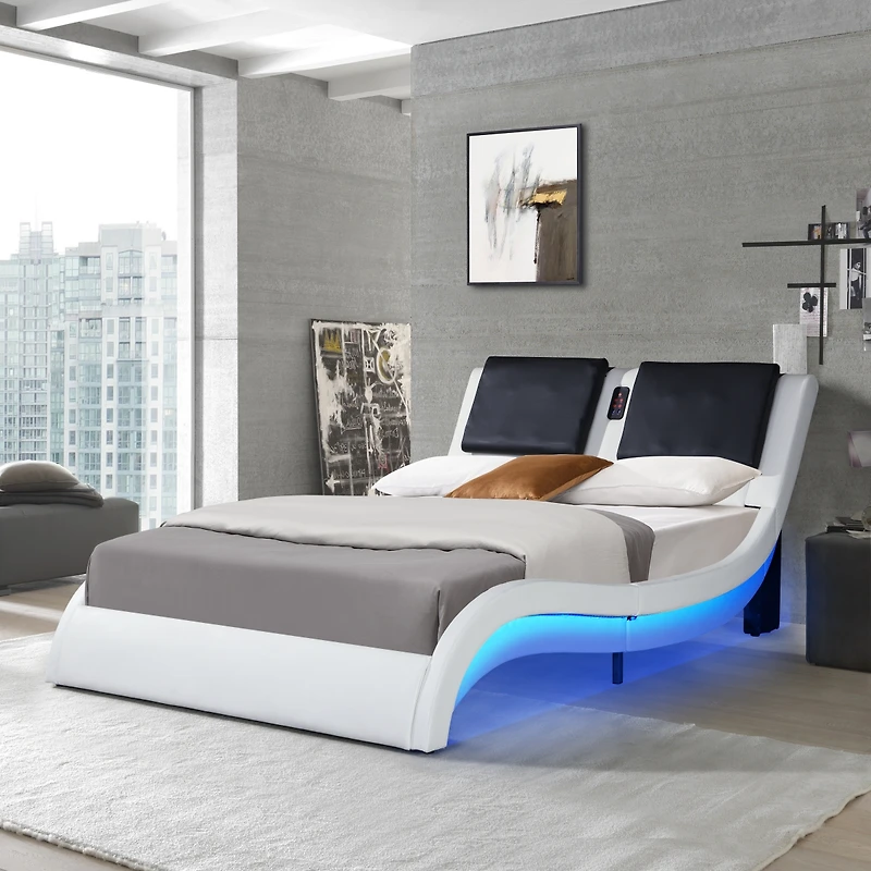 Streamdale Pu Platform Bed with Led Lighting & Tooth Lock