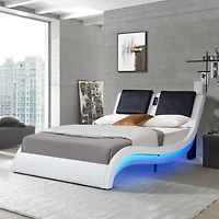 Streamdale Pu Platform Bed with Led Lighting & Tooth Lock