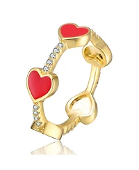 GiGiGirl Kids/Teens 14k Yellow Gold Plated with Cubic Zirconia Red Enamel Heart Stacking Ring