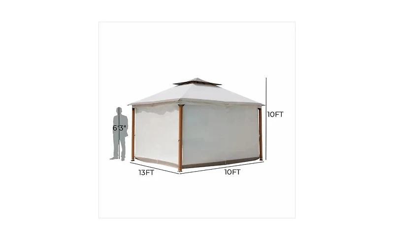 Mondawe 10x13 Ft Outdoor Soft-Top Gazebos Iron Frame With Mosquito Netting and Curtains