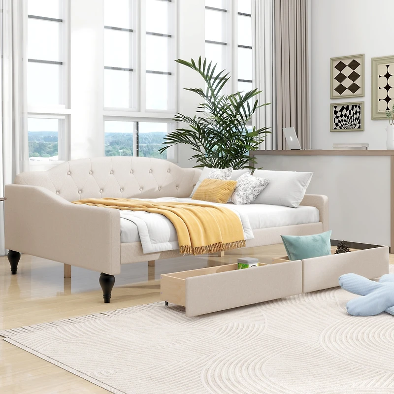 Streamdale Full Size Upholstered Tufted Daybed With Two Drawers