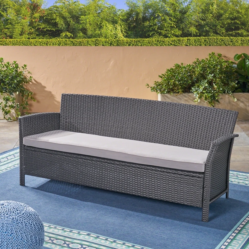 Simplie Fun Curved Armrest Wicker Sofa with Water-Resistant Cushions