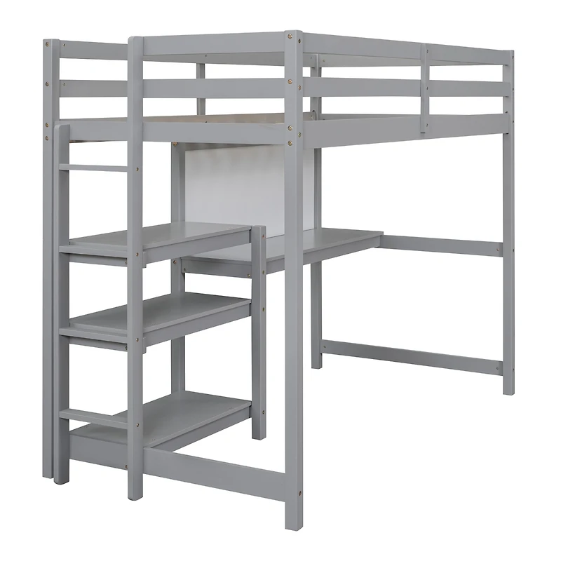 Streamdale Twin Size Wooden Loft Bed With Shelves, Desk And Writing Board