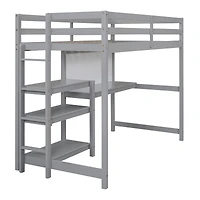 Streamdale Twin Size Wooden Loft Bed With Shelves, Desk And Writing Board