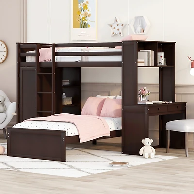 Streamdale Twin Loft Bed With A Stand-Alone Bed, Shelves, Desk, And Wardrobe