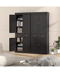 Gymax 72'' Kitchen Pantry Storage Cabinet Tall Freestanding Cupboard w/ 4 Doors Large Drawer Brown