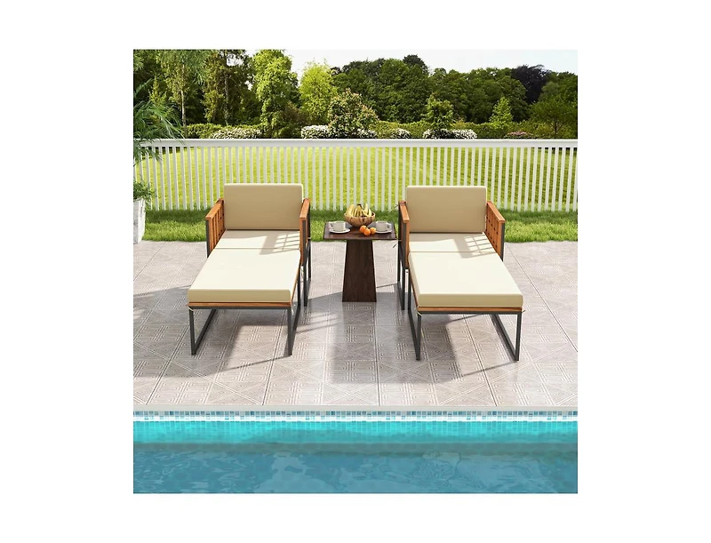 Slickblue Patio Acacia Wood Armchair with Long Ottoman and Seat Back Cushions
