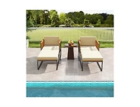 Slickblue Patio Acacia Wood Armchair with Long Ottoman and Seat Back Cushions