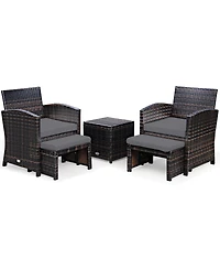 Gymax 5PCS Rattan Patio Furniture Set Chair & Ottoman Set w/ Grey Cushions