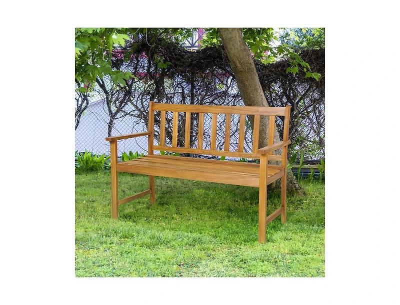 Slickblue 2-Person Outdoor Acacia Wood Bench with Backrest
