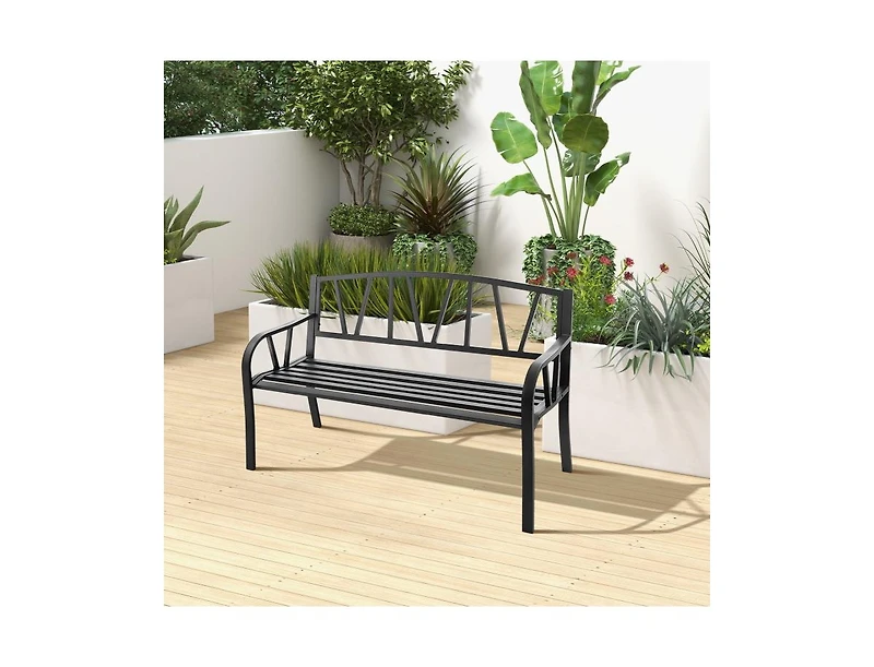 Slickblue Patio Garden Bench with Metal Frame and Slatted Seat-Black