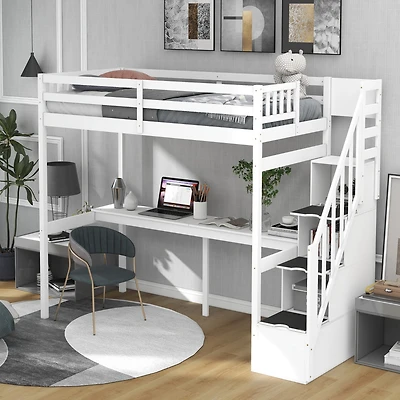 Streamdale Twin Size Loft Bed With Storage Staircase And Built-In Desk