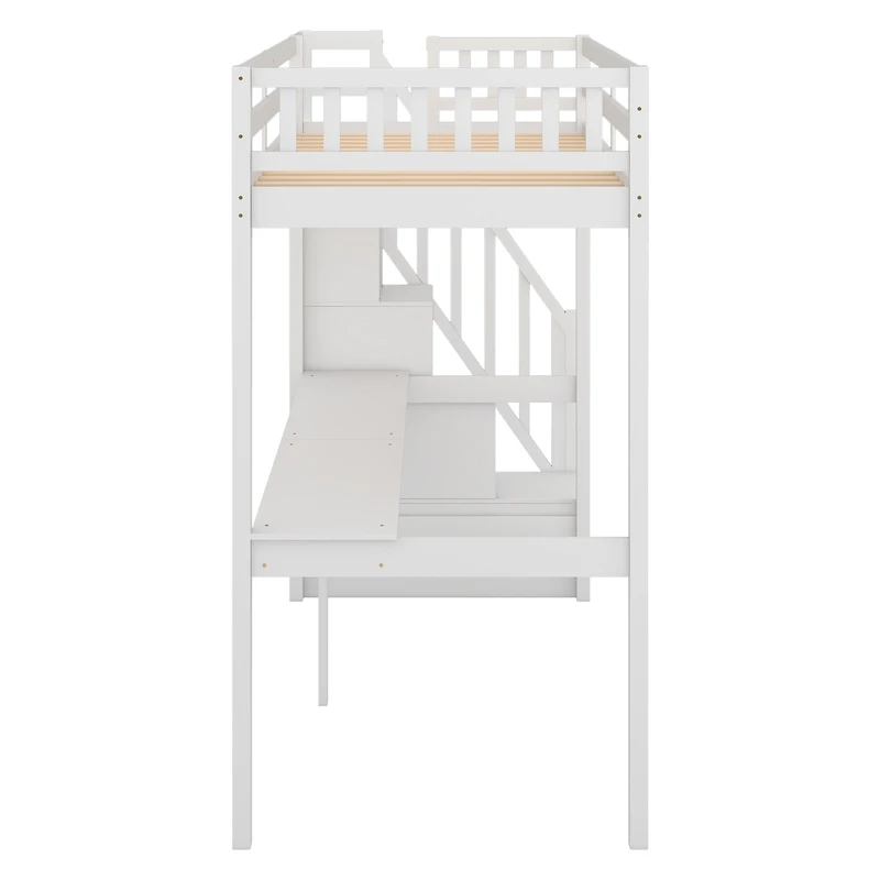 Streamdale Twin Size Loft Bed With Storage Staircase And Built-In Desk