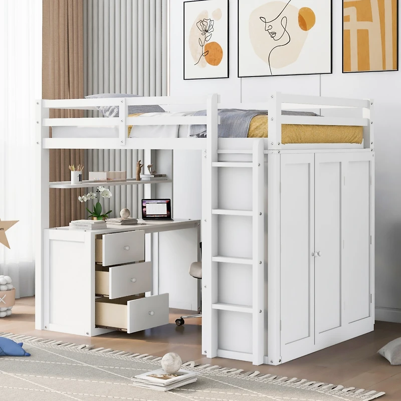 Streamdale Full Loft Bed With Drawers, Desk, And Wardrobe