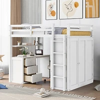 Streamdale Full Loft Bed With Drawers, Desk, And Wardrobe
