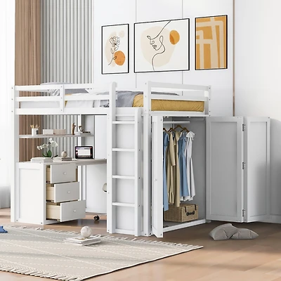 Streamdale Full Loft Bed With Drawers, Desk, And Wardrobe