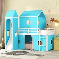 Simplie Fun Twin Size Bunk Bed With Slide Tent And Tower