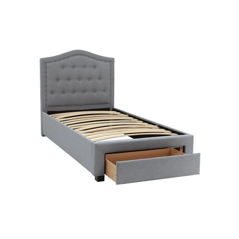Streamdale Light Grey Twin Bed with Drawer Storage & Button Tufted Headboard