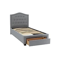 Streamdale Light Grey Twin Bed with Drawer Storage & Button Tufted Headboard