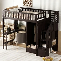 Streamdale Twin Loft Bed With Bookshelf, Drawers, Desk, And Wardrobe White