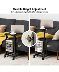 Slickblue Adjustable C-shape Sofa Side Table with Storage Basket