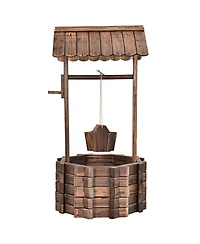 Slickblue Outdoor Wooden Wishing Well Planter Bucket
