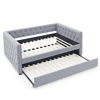 Streamdale Beige Upholstered Daybed with Trundle, Twin
