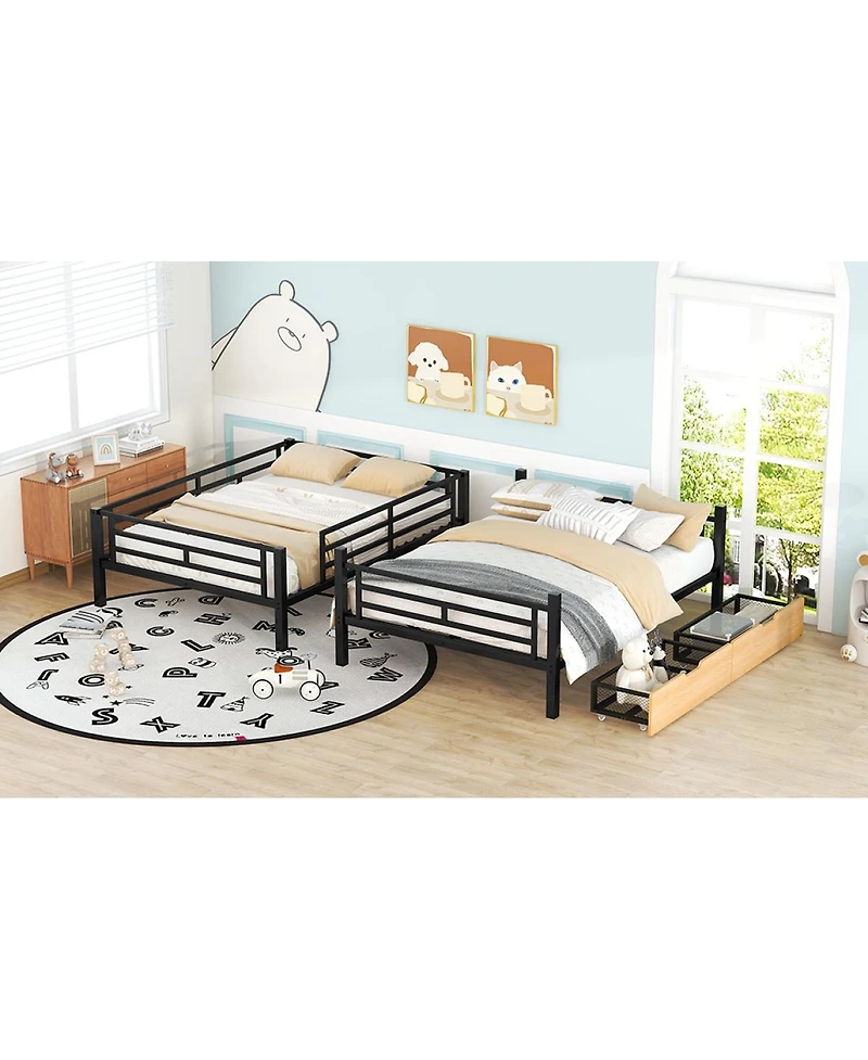 Simplie Fun Metal Full Size Convertible Bunk Bed With 2 Drawers