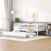 Streamdale Twin Size Wood Daybed With Trundle And Fence Guardrails