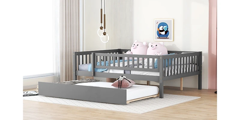 Streamdale Full Wood Daybed With Trundle And Fence Guardrails