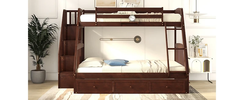 Streamdale Twin-Over-Full Bunk Bed With Drawers, Ladder And Storage Staircase