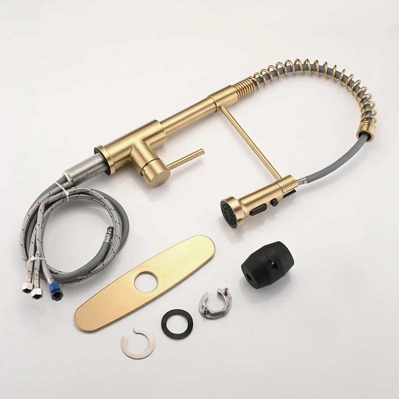 Streamdale Furniture Pull Down Sprayer Spring Kitchen Sink Faucet Brushed Gold