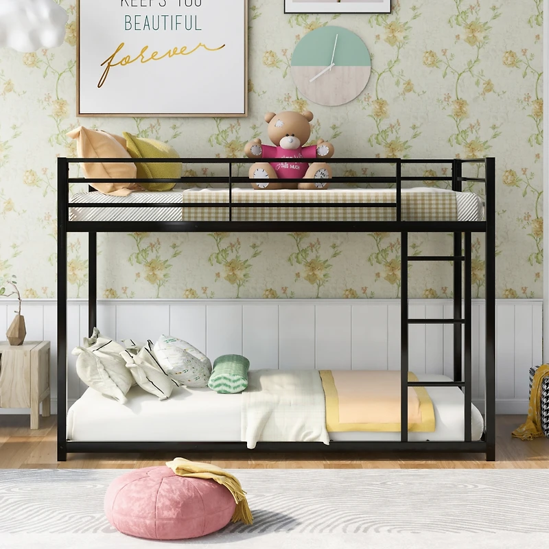 Streamdale Twin Over Metal Bunk Bed, Low Bed With Ladder