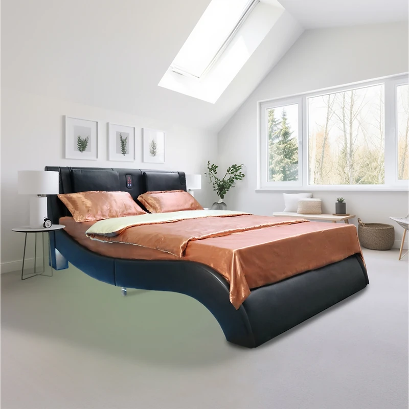 Simplie Fun Queen Platform Bed with Led, Bluetooth, Massage