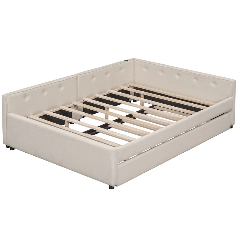 Simplie Fun Full Size Upholstered Platform Bed With Usb And Twin Size Trundle