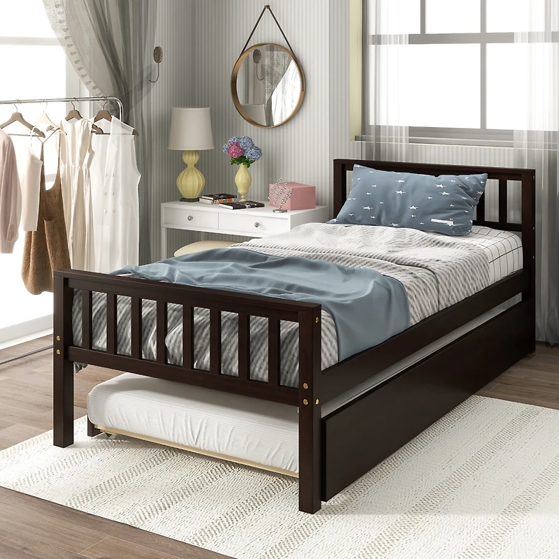 Streamdale Espresso Twin Bed with Trundle and Headboard