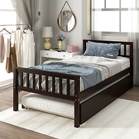 Streamdale Espresso Twin Bed with Trundle and Headboard