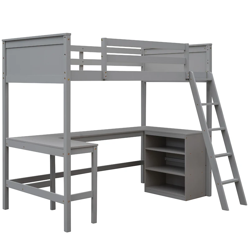 Streamdale Twin Loft Bed With Shelves And Desk, Wooden Desk