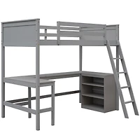 Streamdale Twin Loft Bed With Shelves And Desk, Wooden Desk