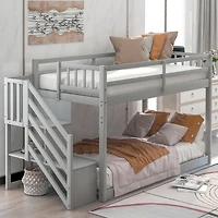 Streamdale Twin Over Twin Floor Bunk Bed, Ladder With Storage