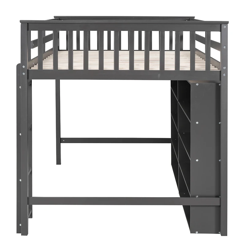 Simplie Fun Full Size Loft Bed With 8 Open Storage Shelves And Builtin Ladder
