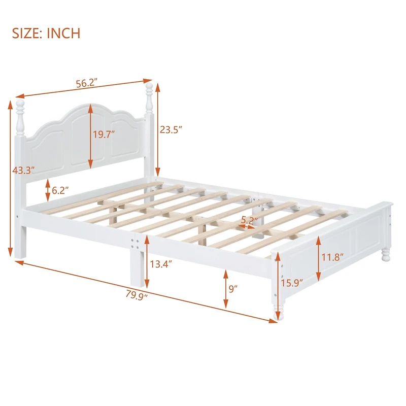 Streamdale White Retro Platform Bed with Wood Slats