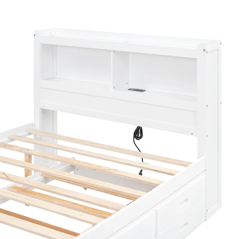 Streamdale Full Platform Bed With Trundle, Drawers And Usb Plugs, White