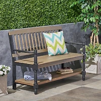 Simplie Fun Elegant Slatted Bench with Shelf Cozy Charm for Outdoor Living