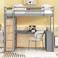 Streamdale Full Loft Bed With Ladder, Shelves, And Desk, White