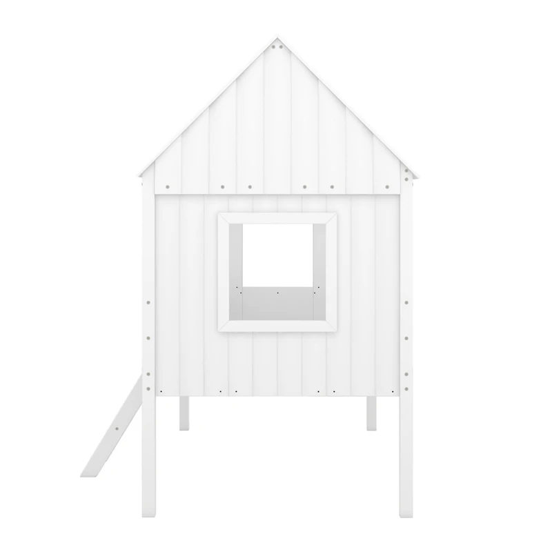 Streamdale Twin Size Low Loft Wood House Bed With Two Side Windows (White)
