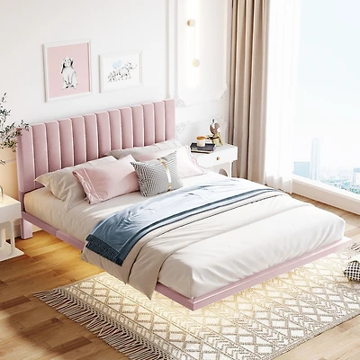 Streamdale Queen Velvet Bed with Headboard and Light Sensor