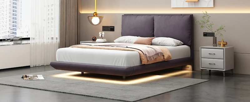 Streamdale Full Size Platform Bed with Sensor Light, Backrests, Usb Ports
